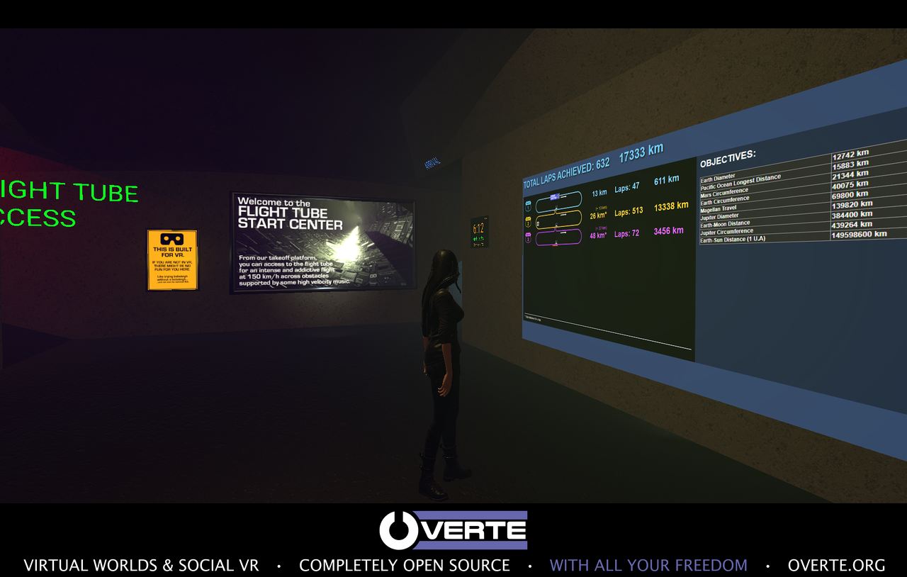 VR-Flight-Tube Start Center with flight statistics and information