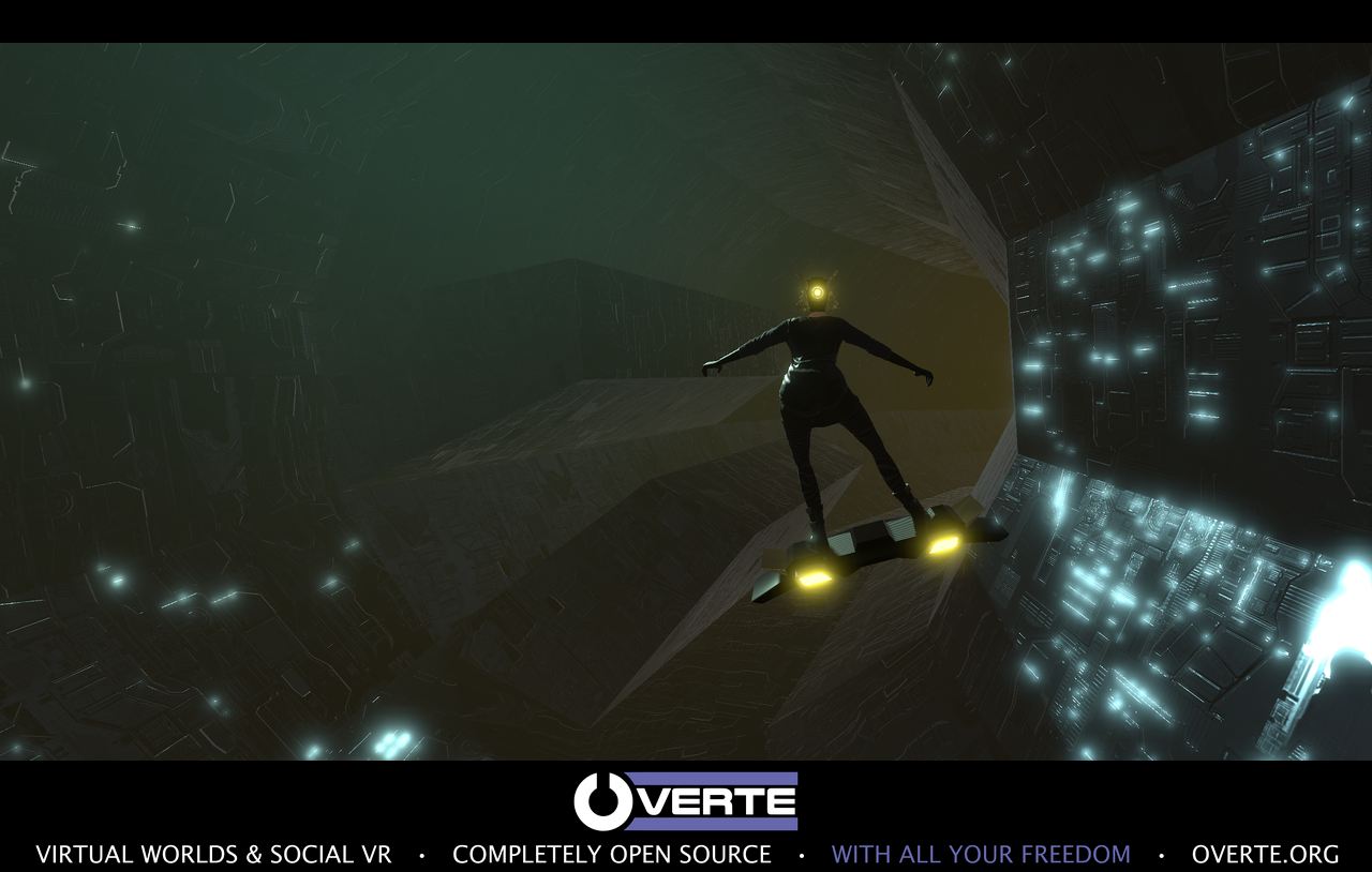A rider flying through the dark illuminated tunnels of VR-Flight-Tube