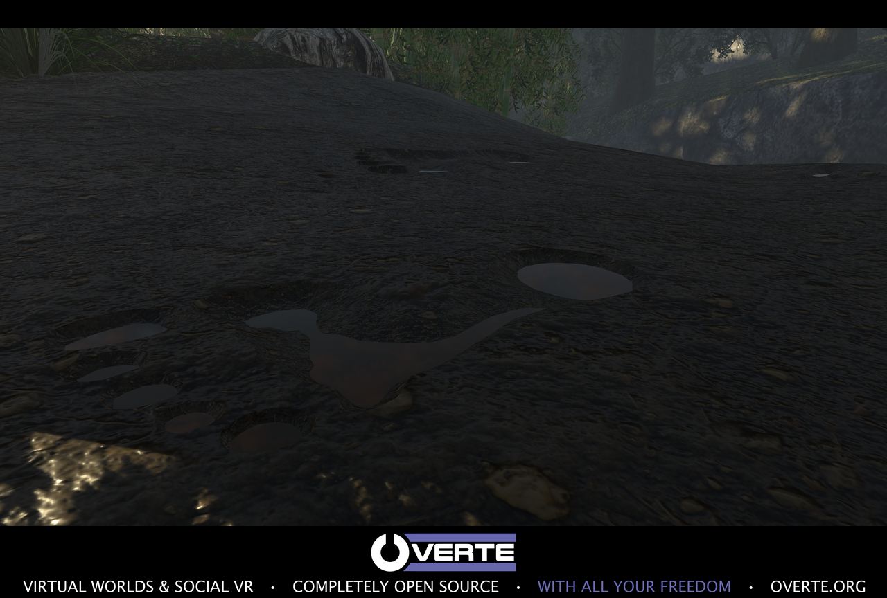 A dark muddy landscape with puddles