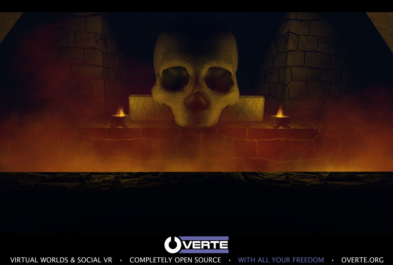 A giant skull altar surrounded by fire and smoke